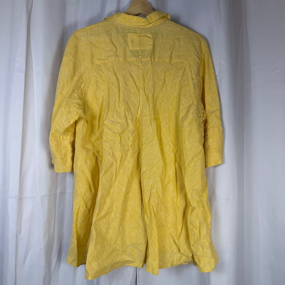 Lafayette 148 New York Womens Yellow 100% Linen 3/4 Sleeve Button Up Shirt L - Picture 5 of 6